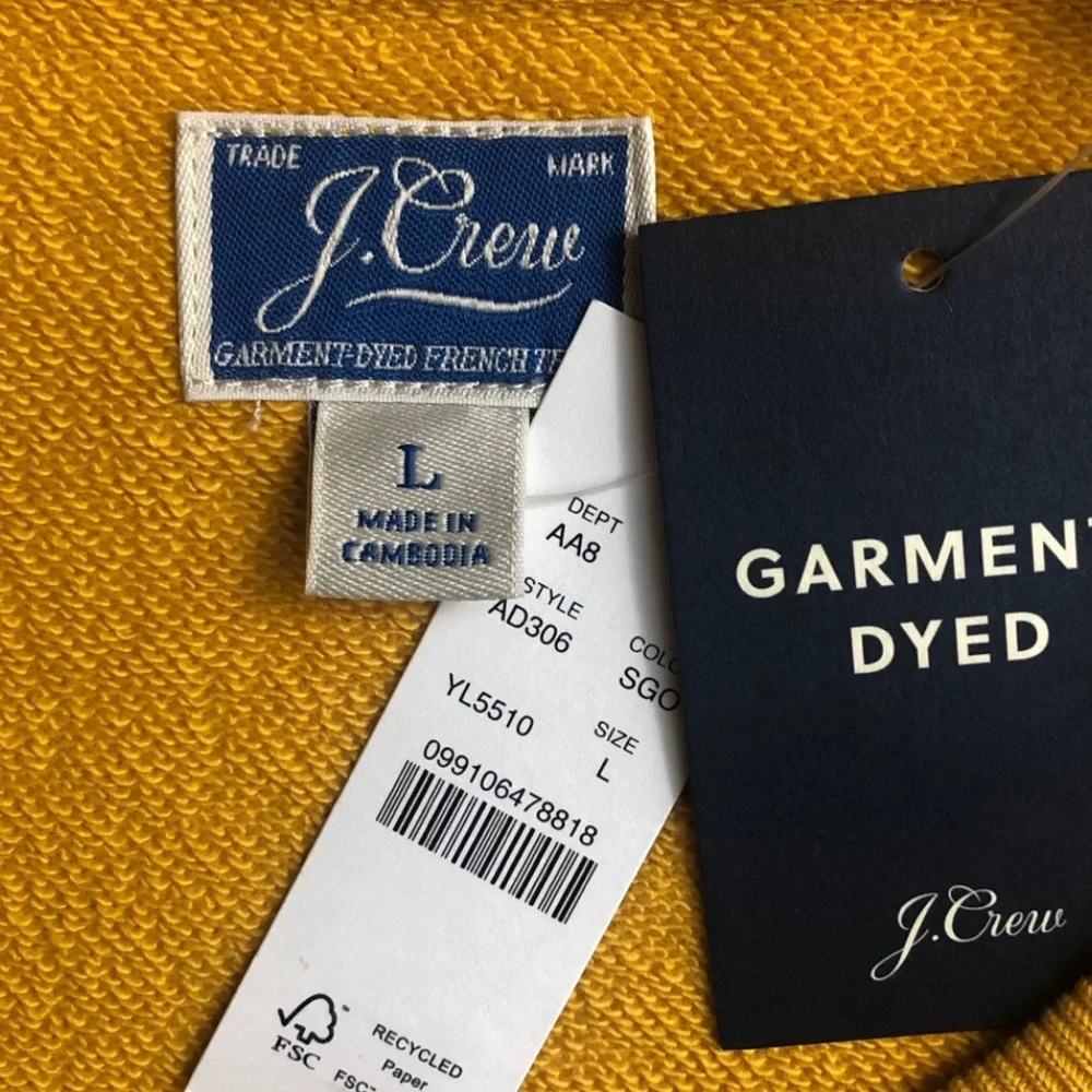 NWT J. Crew Garment Dyed Golden Yellow French Terry Crewneck Sweatshirt